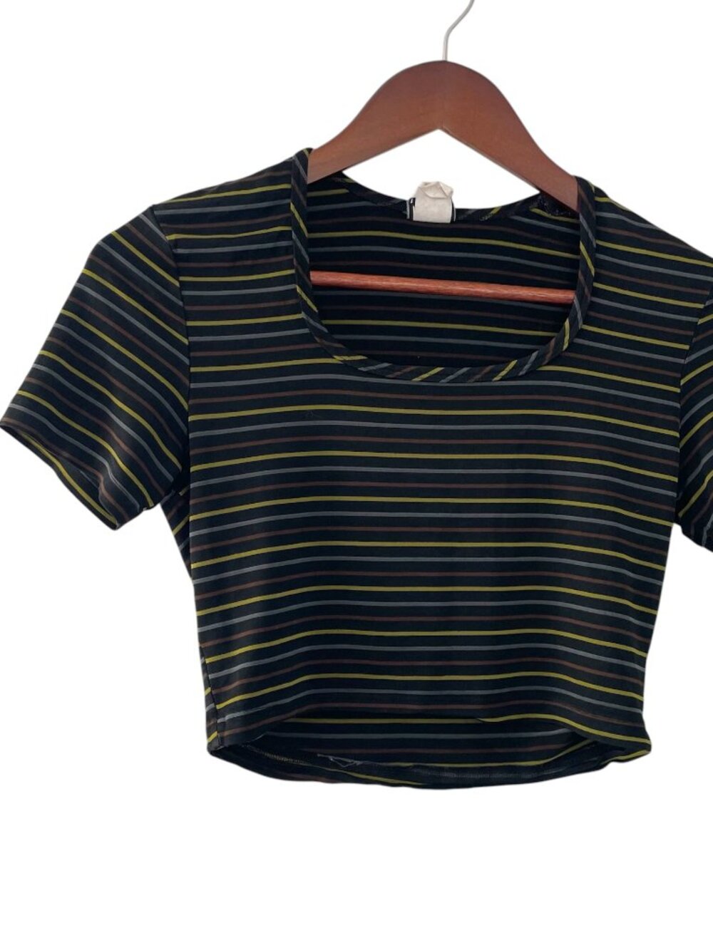 Vintage 90s Roxy Wear Crop Top L Black Green Striped Emo Grunge Hip Hop T Shirt
